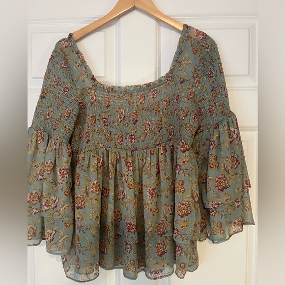 Free People Golden Age Chiffon Floral Tiered Blouse ,Large, EUC. - Picture 5 of 7